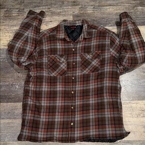 Wolverine Bucksaw Bonded Brown and Gray Plaid Quilted Flannel Shirt Jacket XXL